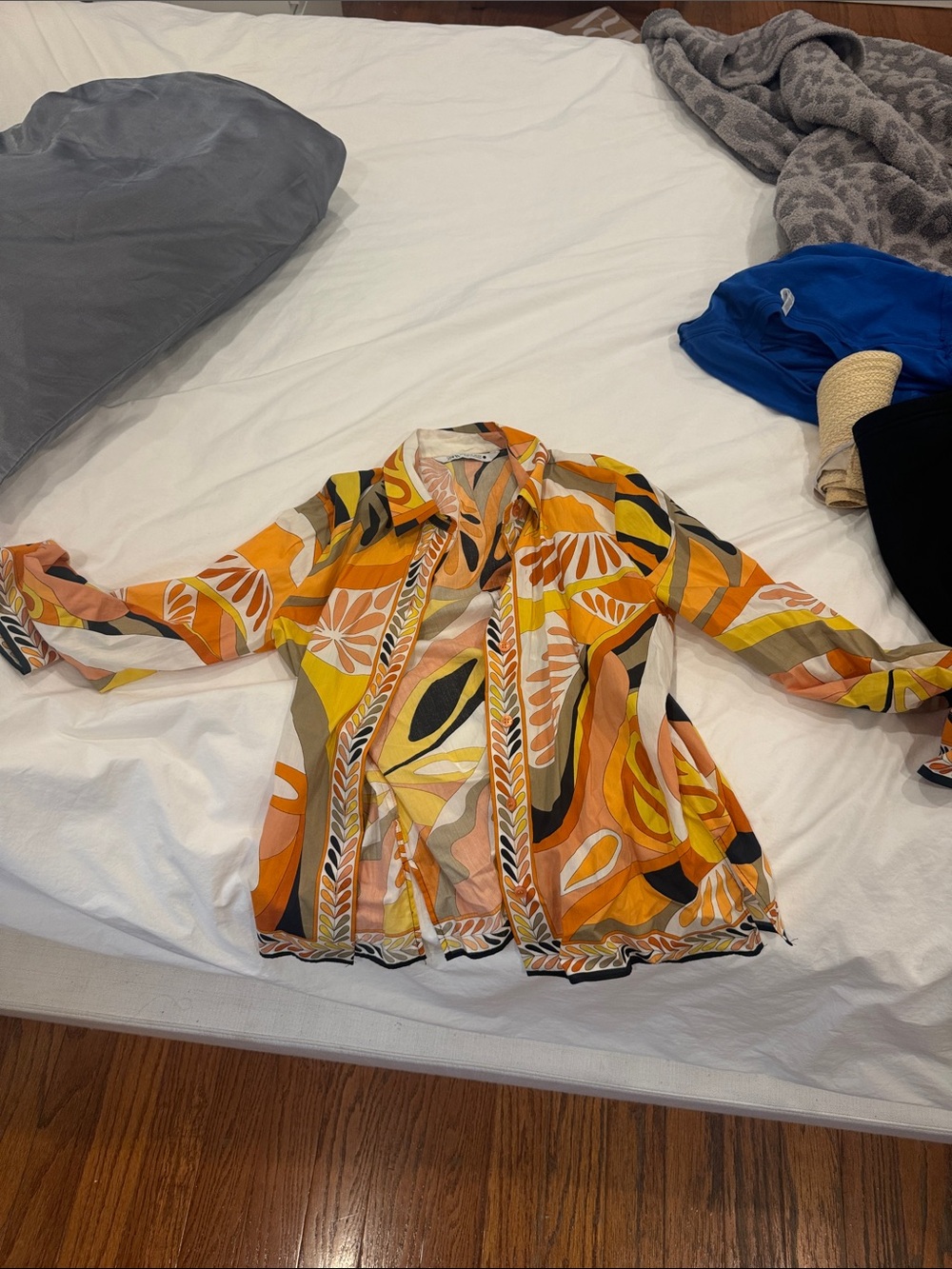 Zara Multicolor Abstract Button-Down Shirt — Orange, Yellow & Black